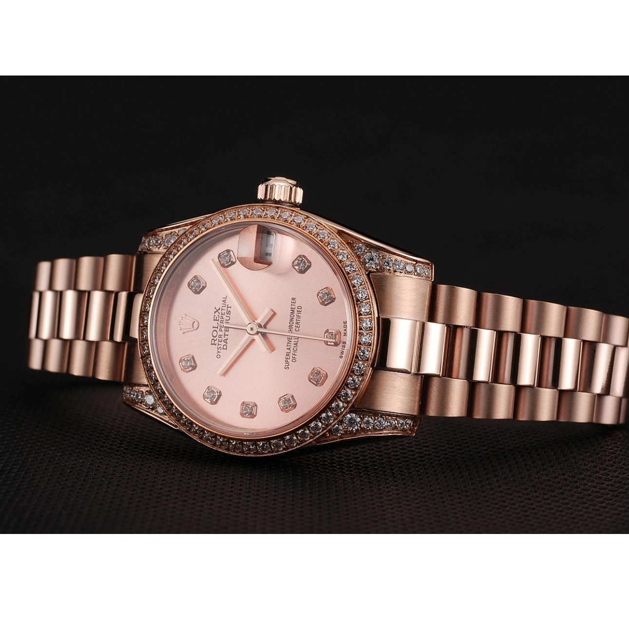 AAA Replica Watches Bracelet Case Rolex Gold Dial Swiss DateJust 1453977 Diamond Rose Rose Gold 0819